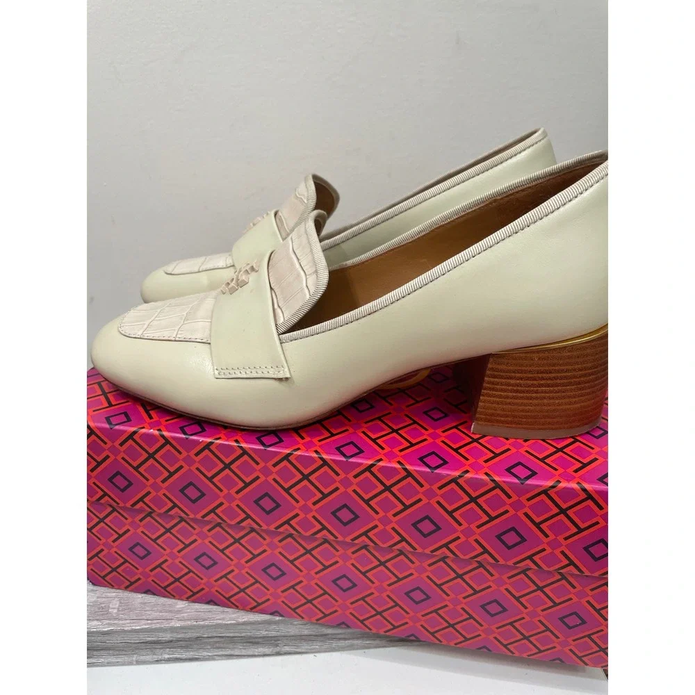 Tory Burch Everly 55mm Loafer Dulce De Leche Croc Leather Block Heel 137837 5.5M